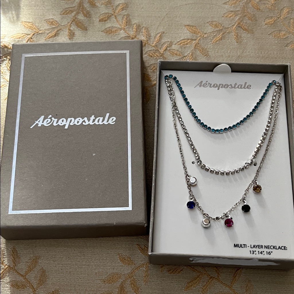 Aeropostale Silver Multi-Layer Necklace With Charms Still In Unopened Box 22$